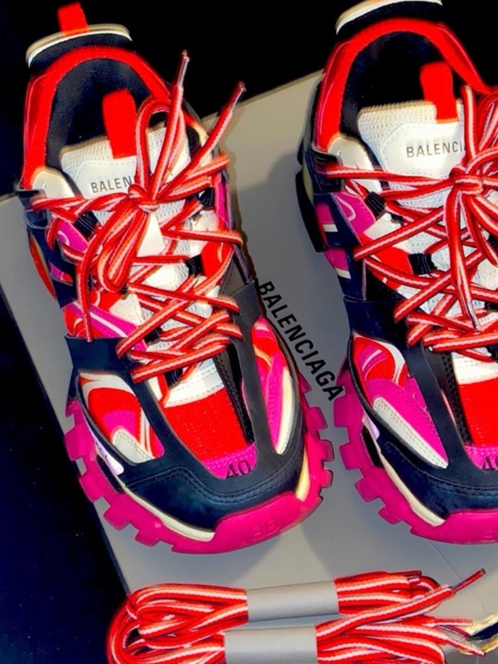 Balenciaga Women’s Pink, Red & Black Track Sneakers